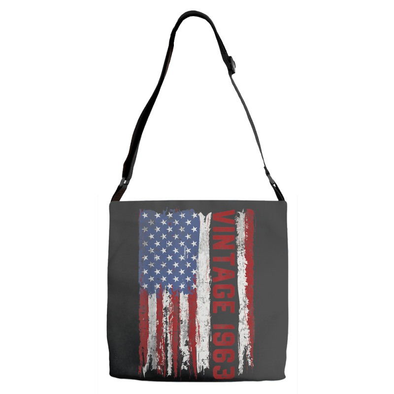 Vintage 1963 Usa American Flag 60 Years Old 60th Birthday Adjustable Strap Totes | Artistshot