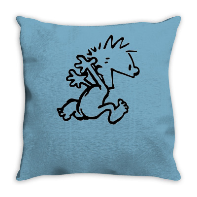 Calvin & Hobbes Comic Running Naked Throw Pillow Designed By Andini