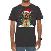 Yorkshire Terrier Christmas Santa Hat Xmas Color Lights Vintage T-shirt | Artistshot