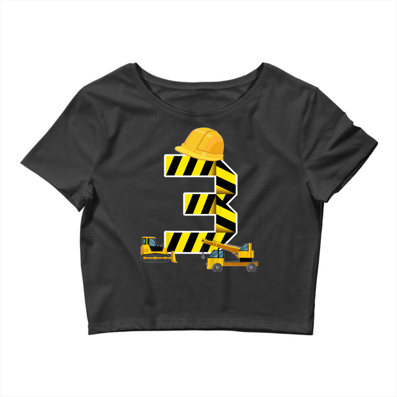 Kids 3rd Birthday Boy Construction Worker Construction Site T Shirt Co Crop Top by JillMarie | Artistshot