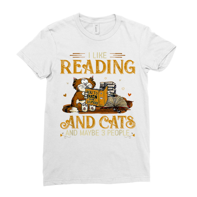 I Like Coffee Cats Books And Maybe 3 People Reading Cat Love T Shirt Ladies Fitted T-Shirt by cm-arts | Artistshot