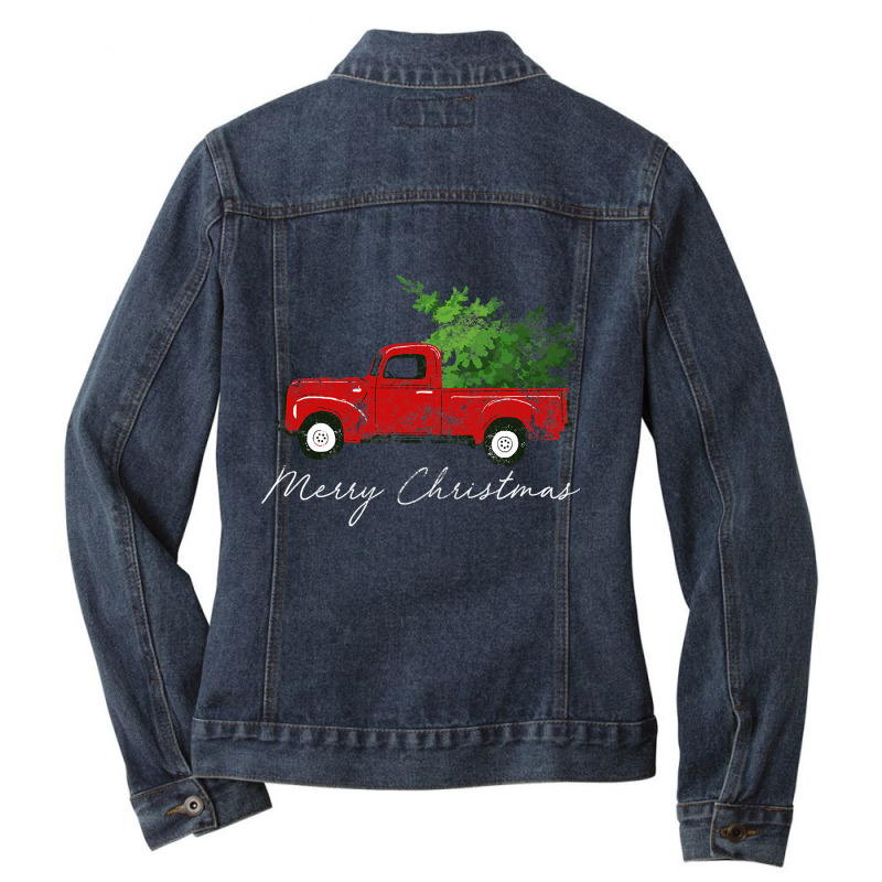 Vintage Wagon Christmas   Tree On Car Xmas Vacation Ladies Denim Jacket by CUSER3772 | Artistshot