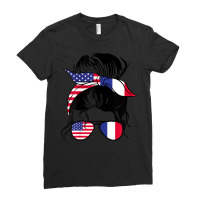 Womens Half American Half France Messy Bun France Heritage Ladies Fitted T-shirt | Artistshot