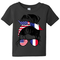 Womens Half American Half France Messy Bun France Heritage Baby Tee | Artistshot