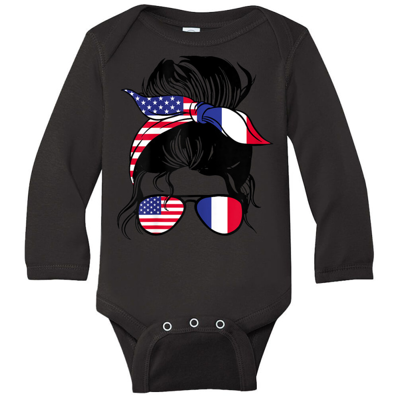 Womens Half American Half France Messy Bun France Heritage Long Sleeve Baby Bodysuit | Artistshot