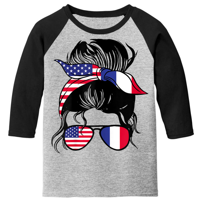 Womens Half American Half France Messy Bun France Heritage Youth 3/4 Sleeve | Artistshot