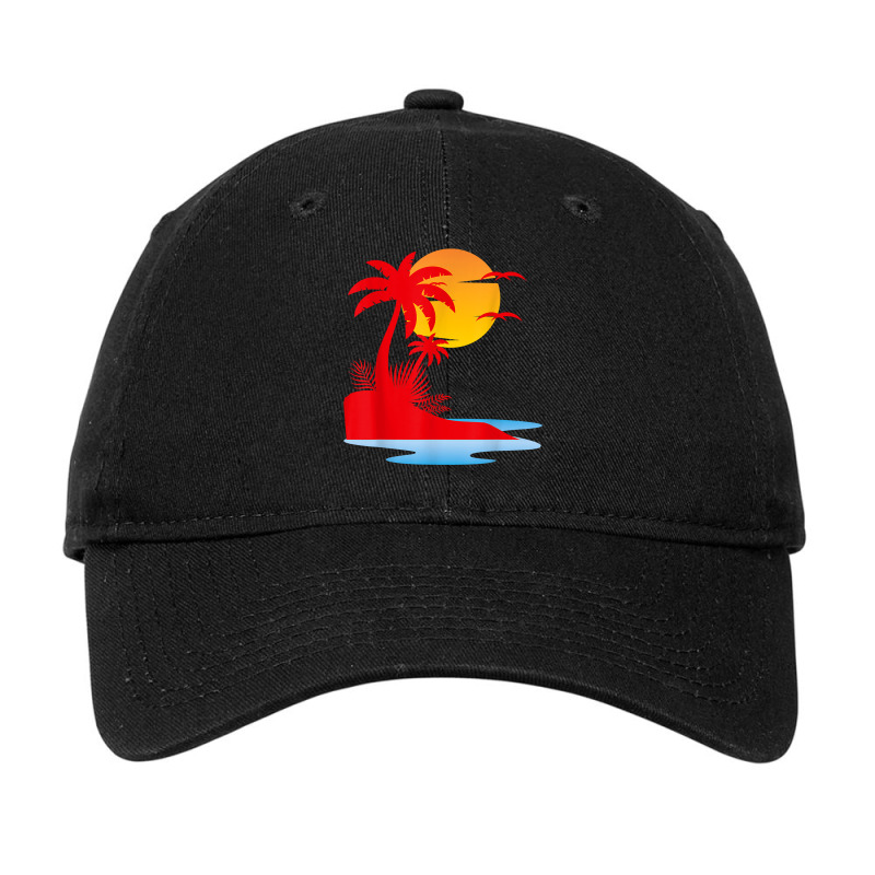 Retro Palm Trees Beach Island Tropical Summer Adjustable Cap by ElsieLynne | Artistshot