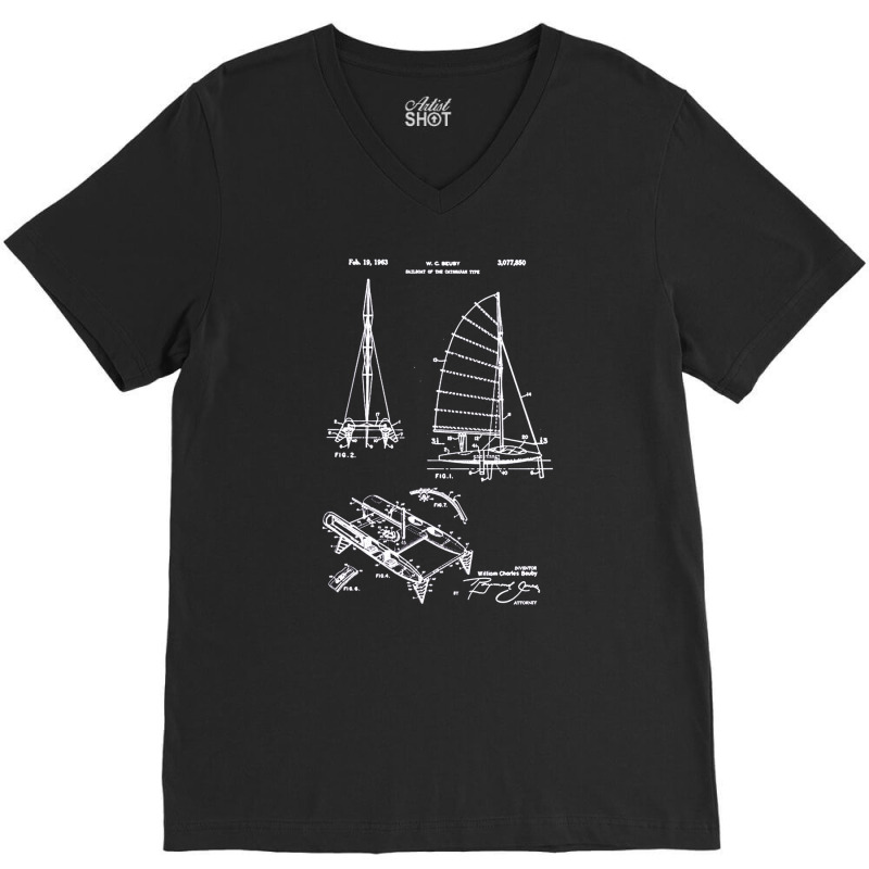 Catamaran Sailboat Patent, Catamaran, Sailboat Patent, Catamaran Sailb V-Neck Tee by SHOPPERTHIT | Artistshot