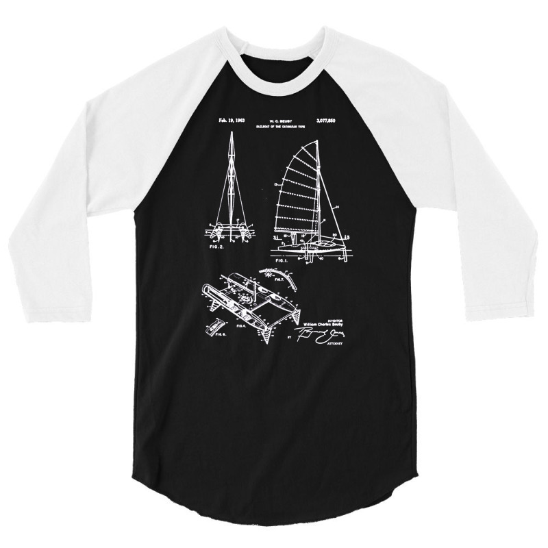 Catamaran Sailboat Patent, Catamaran, Sailboat Patent, Catamaran Sailb 3/4 Sleeve Shirt by SHOPPERTHIT | Artistshot