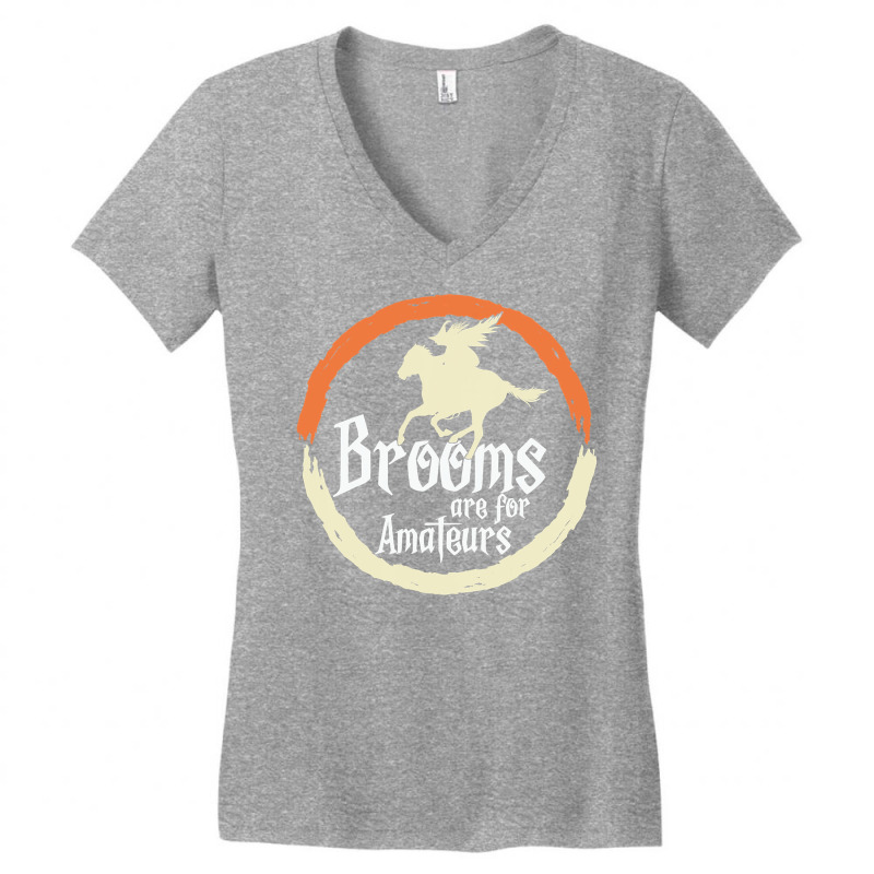 Brooms Are For Amateurs Funny Halloween Witch On A Horse Women's V-Neck T-Shirt by Haley1989 | Artistshot