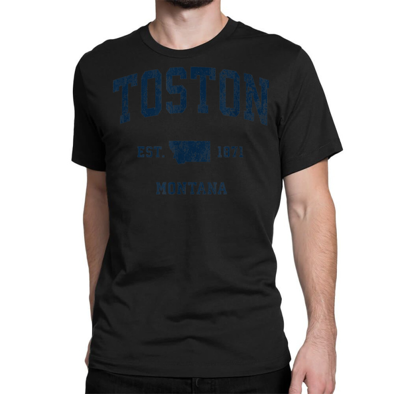 Toston Montana Mt Vintage Athletic Navy Sports Design Classic T-shirt by Piggy | Artistshot