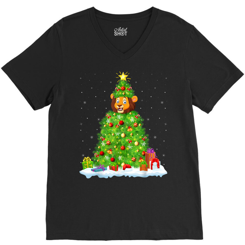 Xmas Decorations Lights Santa Lion Christmas Tree V-neck Tee | Artistshot