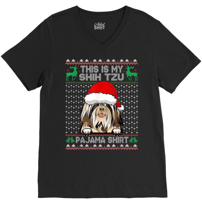 This Is My Christmas Pajama Shirt Shih Tzu Santa V-neck Tee | Artistshot