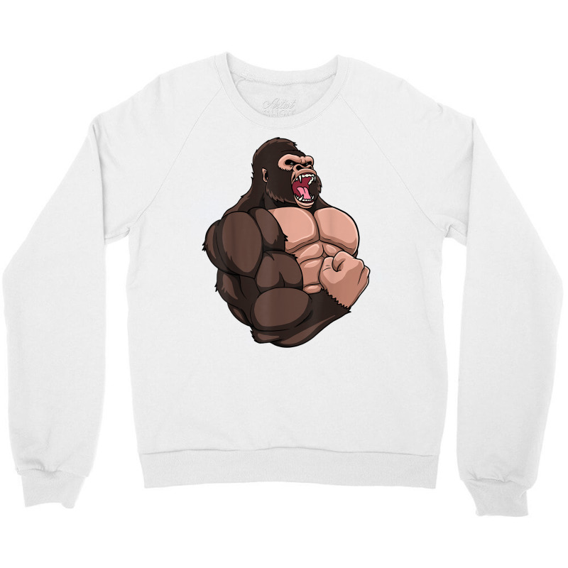 Gym Gorilla Muscular Trainer Bulking Building Ape Work Out T Shirt Crewneck Sweatshirt by cm-arts | Artistshot