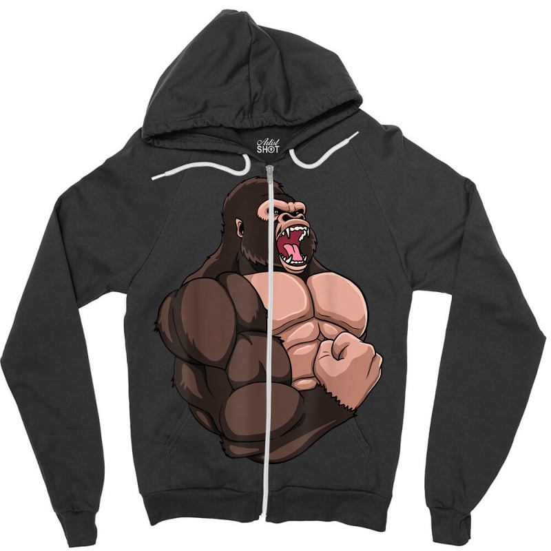 Gym Gorilla Muscular Trainer Bulking Building Ape Work Out T Shirt Zipper Hoodie by cm-arts | Artistshot