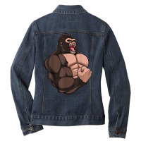 Gym Gorilla Muscular Trainer Bulking Building Ape Work Out T Shirt Ladies Denim Jacket | Artistshot