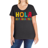 Maestra Bilingual Regalos Spanish Teacher Hola Estudiantes Long Sleeve Ladies Curvy T-shirt | Artistshot