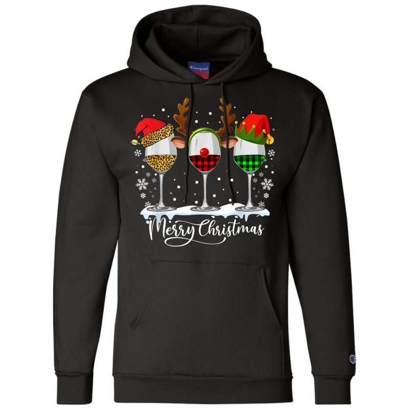 Three Glasses Of Wine Buffalo Plaid Red Leopard Funny Xmas Champion Hoodie | Artistshot