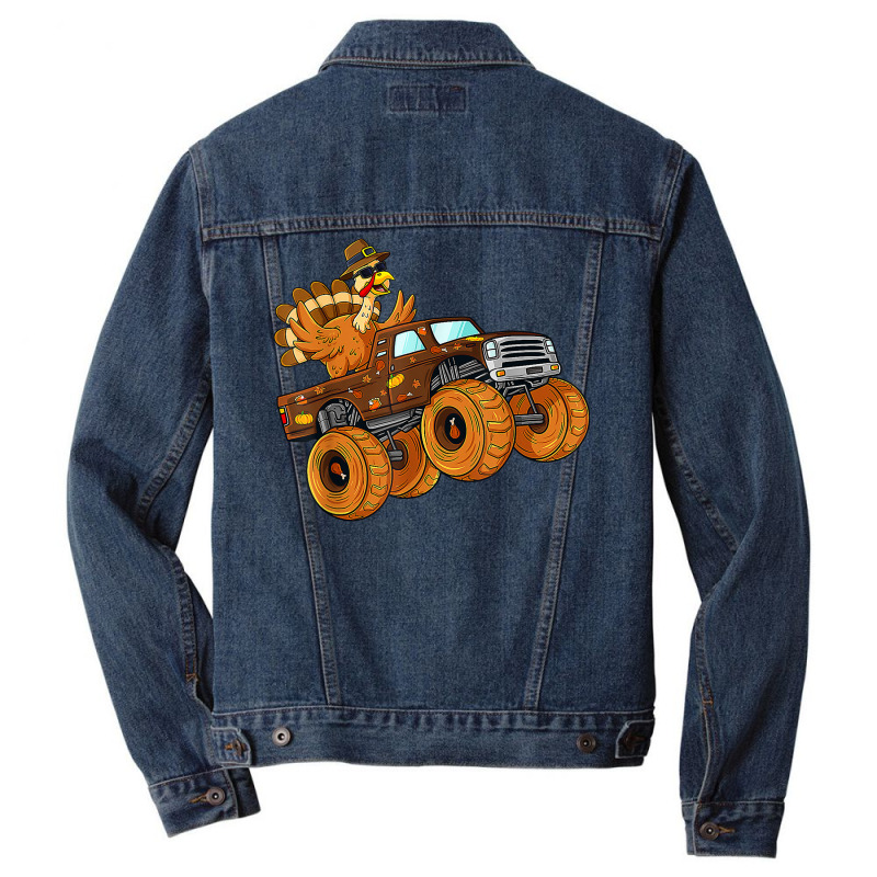 Thanksgiving Turkey Riding Monster Truck Boys Kids Men Denim Jacket | Artistshot