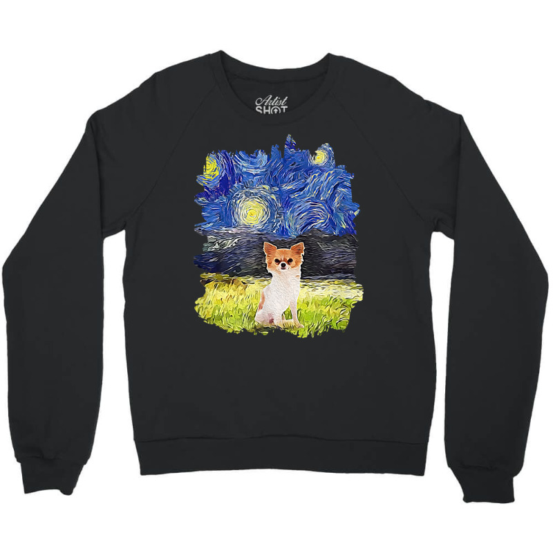 Starry Night Impressionist   Dog Art Chihuahua Crewneck Sweatshirt | Artistshot