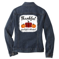 Vintage Plaid Pumpkin Fall Season Thanksgiving Autumn Lover Ladies Denim Jacket | Artistshot