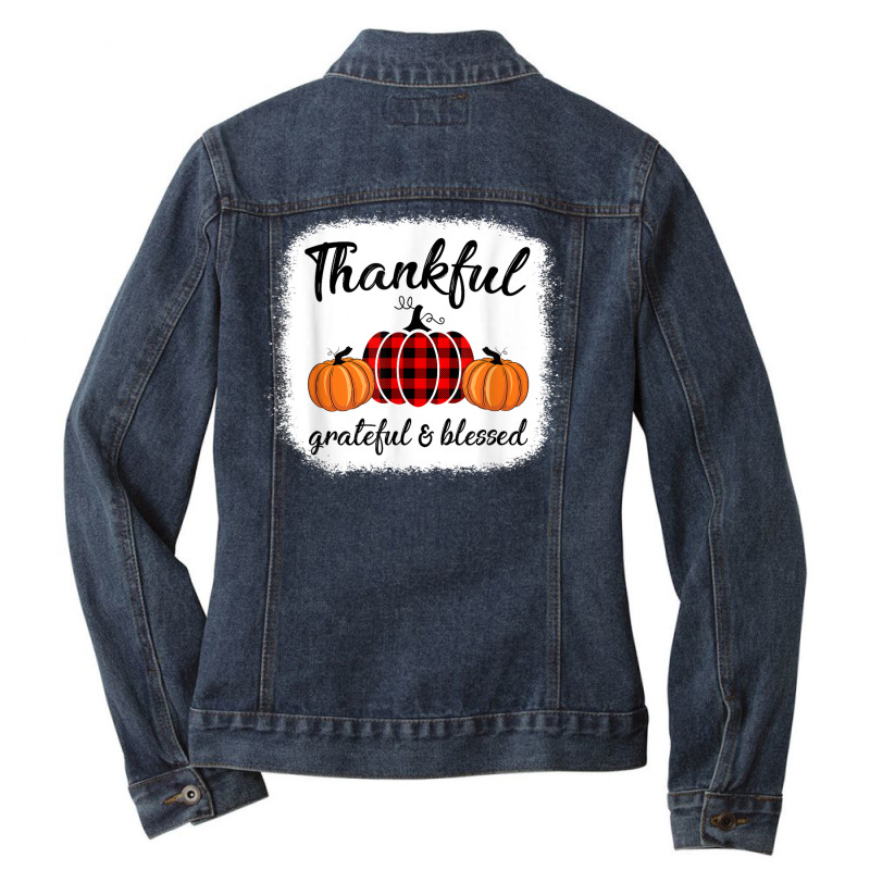 Vintage Plaid Pumpkin Fall Season Thanksgiving Autumn Lover Ladies Denim Jacket by Skunk | Artistshot