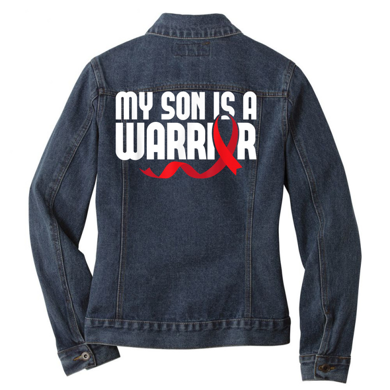 My Son Is A Warrior Sickle Cell Anemia Awareness Red Ribbon T Shirt Ladies Denim Jacket by qubujasaelae | Artistshot