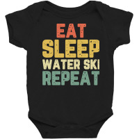 Eat Sleep Water Ski Repeat Skiing Skier Waterskiing Vintage Pullover H Baby Bodysuit | Artistshot