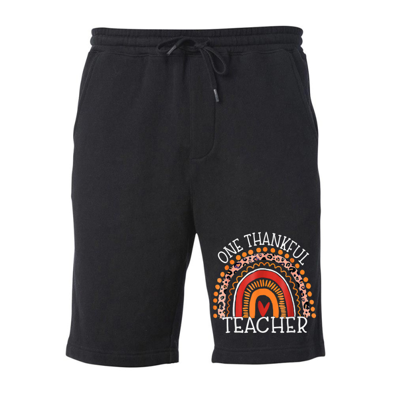 Teacher Thanksgiving Leopard Rainbow One Thankful Teacher Fleece Short | Artistshot