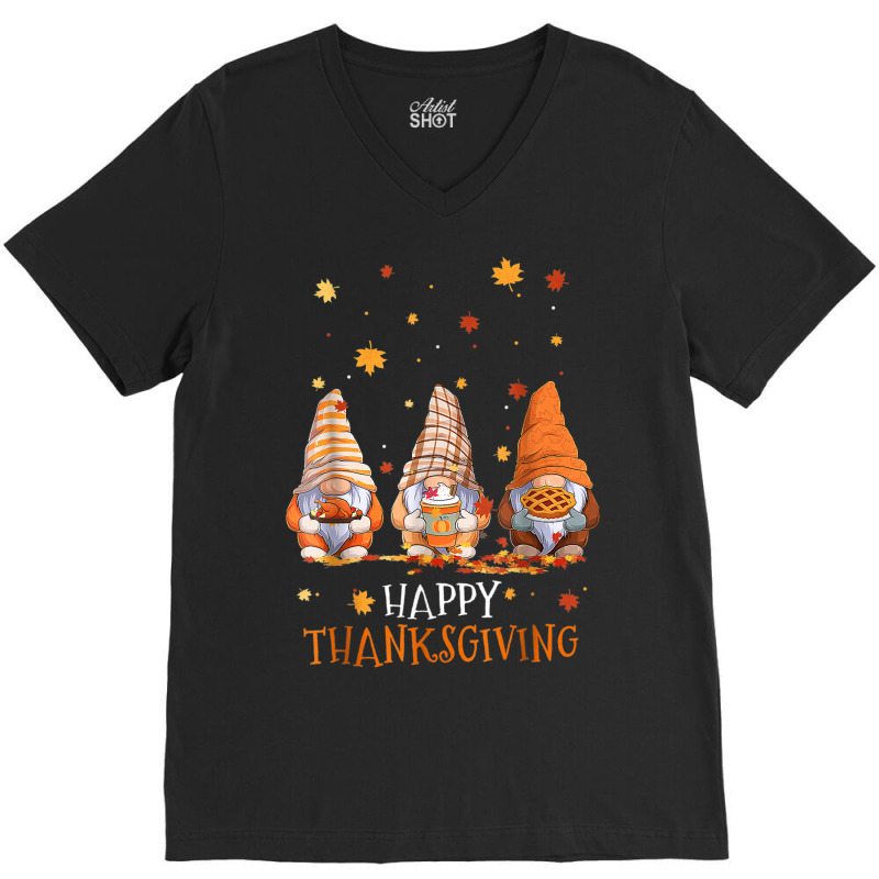 Three Gnomes Happy Thanksgiving Autumn Fall Pumpkin Spice V-neck Tee | Artistshot