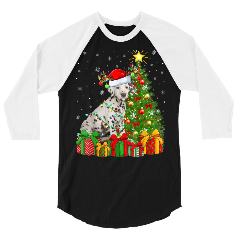 Xmas Holiday Lights Santa Dalmatian Dog Christmas Tree 3/4 Sleeve Shirt | Artistshot