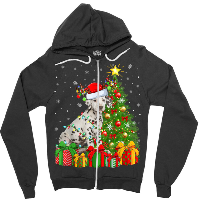 Xmas Holiday Lights Santa Dalmatian Dog Christmas Tree Zipper Hoodie | Artistshot