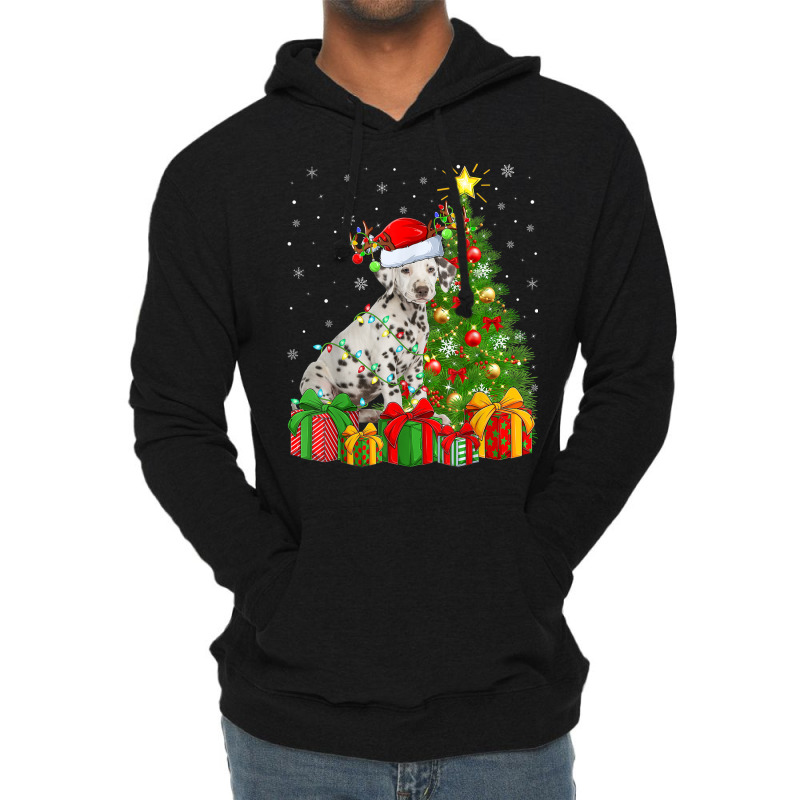 Xmas Holiday Lights Santa Dalmatian Dog Christmas Tree Lightweight Hoodie | Artistshot