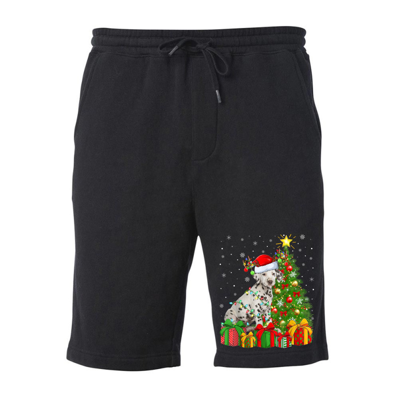 Xmas Holiday Lights Santa Dalmatian Dog Christmas Tree Fleece Short | Artistshot