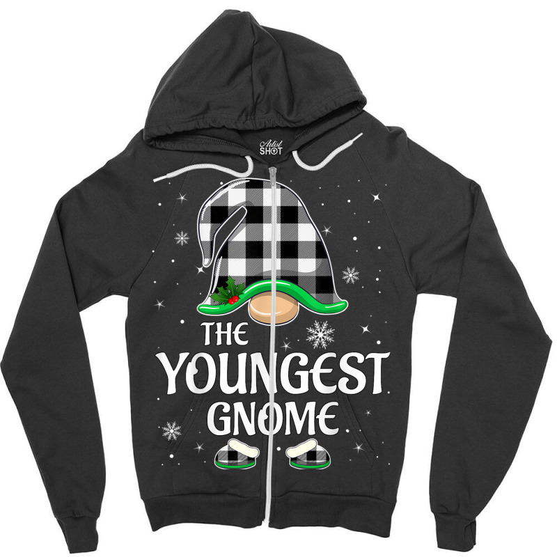 Youngest Gnome Buffalo Plaid Christmas Matching Family Group Zipper Hoodie | Artistshot