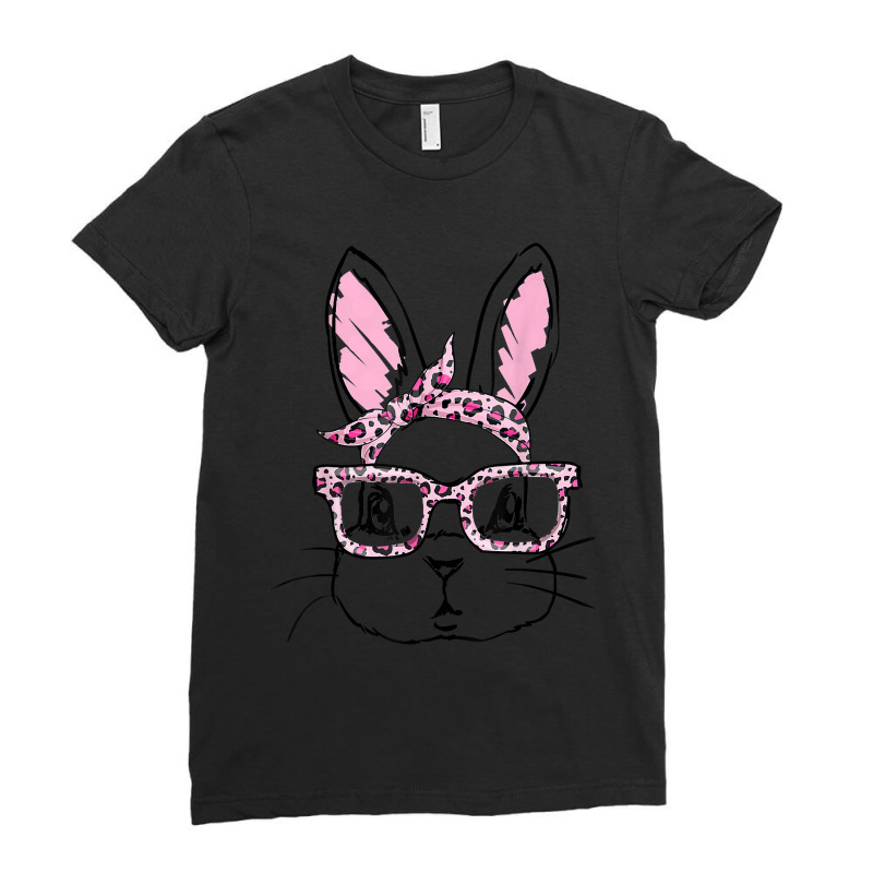 Cute Bunny Face Leopard Glasses Headband Happy Easter Day Ladies Fitted T-Shirt by Graham Sanchez | Artistshot