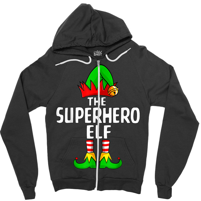 Superhero Elf Matching Family Group Christmas Party Pajama Zipper Hoodie | Artistshot