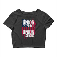 Union Proud Union Strong American Flag Iron Worker Hoodie Crop Top | Artistshot