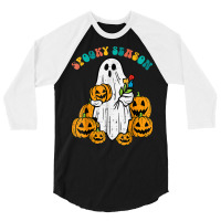 Ghost Pumpkins Spooky Season Retro Groovy Halloween 3/4 Sleeve Shirt | Artistshot