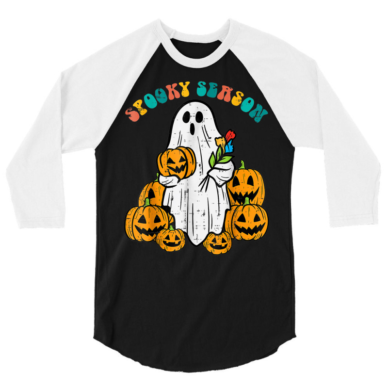 Ghost Pumpkins Spooky Season Retro Groovy Halloween 3/4 Sleeve Shirt by Snake | Artistshot