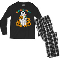 Ghost Pumpkins Spooky Season Retro Groovy Halloween Men's Long Sleeve Pajama Set | Artistshot