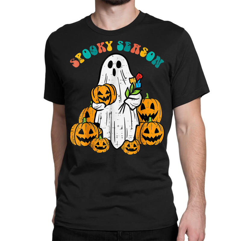 Ghost Pumpkins Spooky Season Retro Groovy Halloween Classic T-shirt by Snake | Artistshot