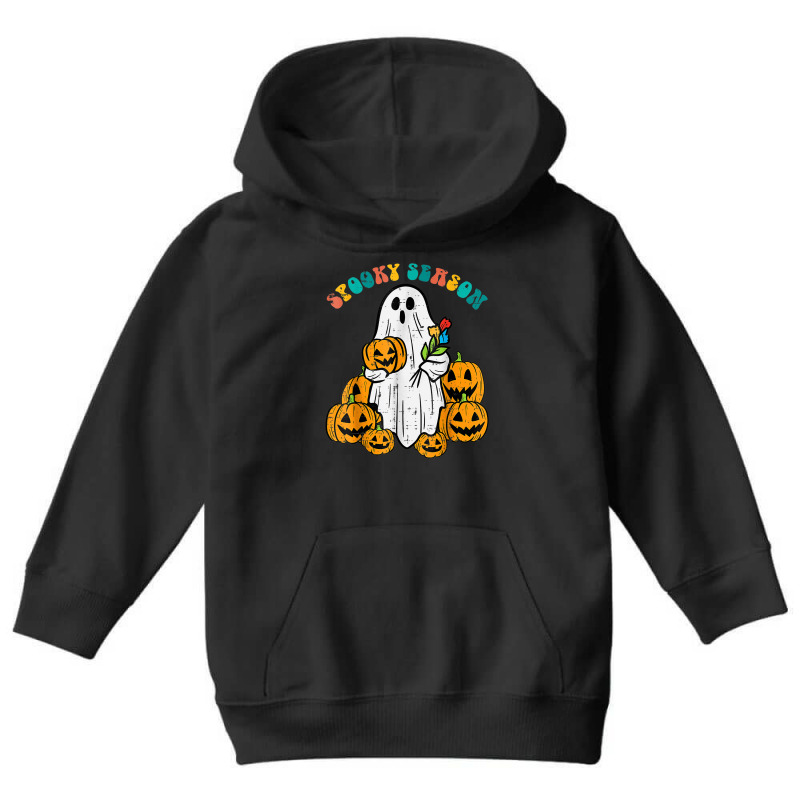 Ghost Pumpkins Spooky Season Retro Groovy Halloween Youth Hoodie by Snake | Artistshot