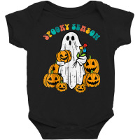 Ghost Pumpkins Spooky Season Retro Groovy Halloween Baby Bodysuit | Artistshot