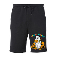 Ghost Pumpkins Spooky Season Retro Groovy Halloween Fleece Short | Artistshot