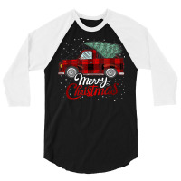 Merry Christmas Buffalo Truck Tree Red Plaid Xmas Holiday 3/4 Sleeve Shirt | Artistshot