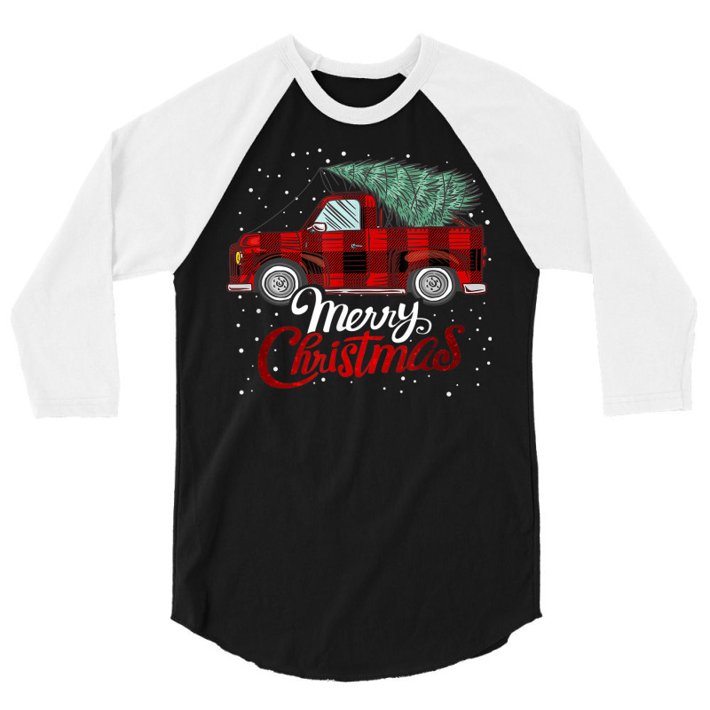 Merry Christmas Buffalo Truck Tree Red Plaid Xmas Holiday 3/4 Sleeve Shirt | Artistshot