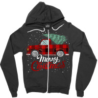 Merry Christmas Buffalo Truck Tree Red Plaid Xmas Holiday Zipper Hoodie | Artistshot