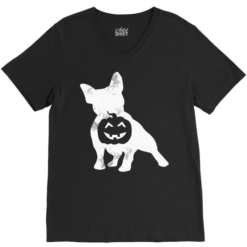 French Bulldog Lazy Halloween Costume Cute Frenchie Pumpkin V-neck Tee | Artistshot