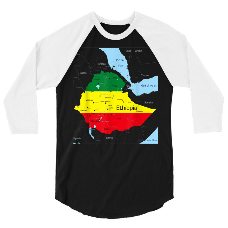 Ethiopia Map. Ethiopian Habesha Flag, Location And Pride T Shirt 3/4 Sleeve Shirt by cm-arts | Artistshot